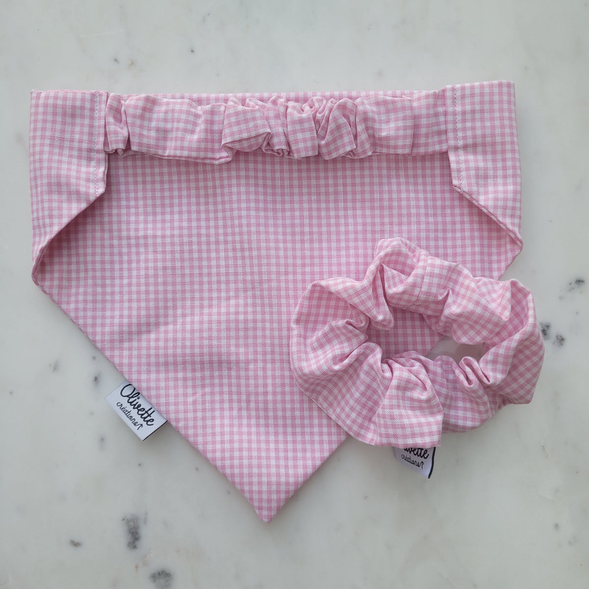 Bandana élastique - motif vichy rose