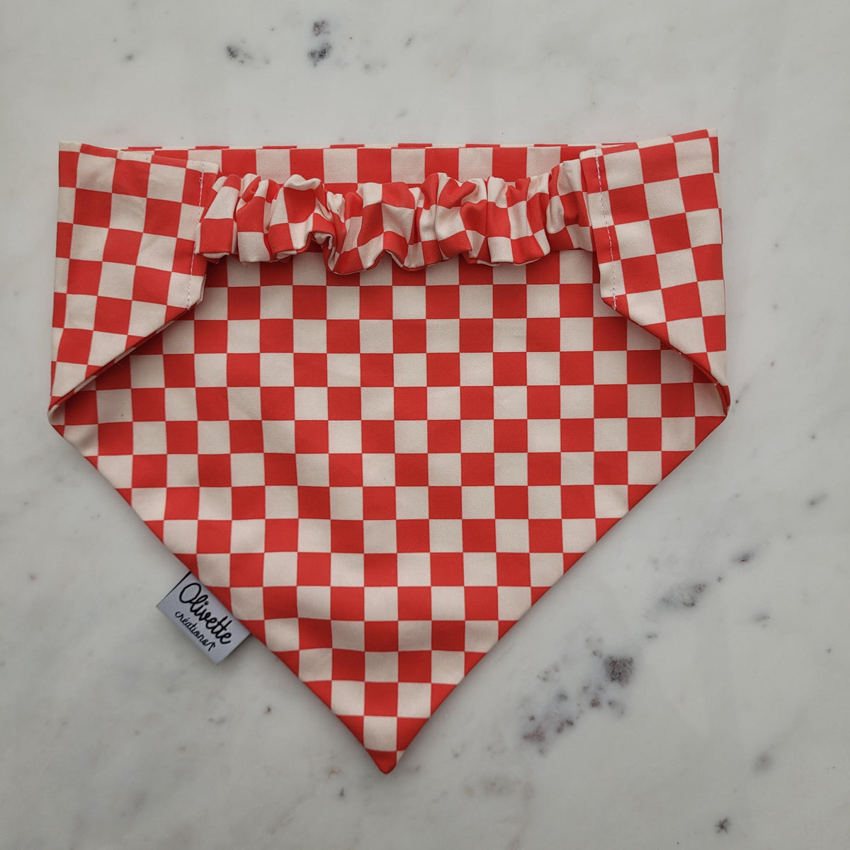 Bandana élastique - motif à damier rouge et blanc