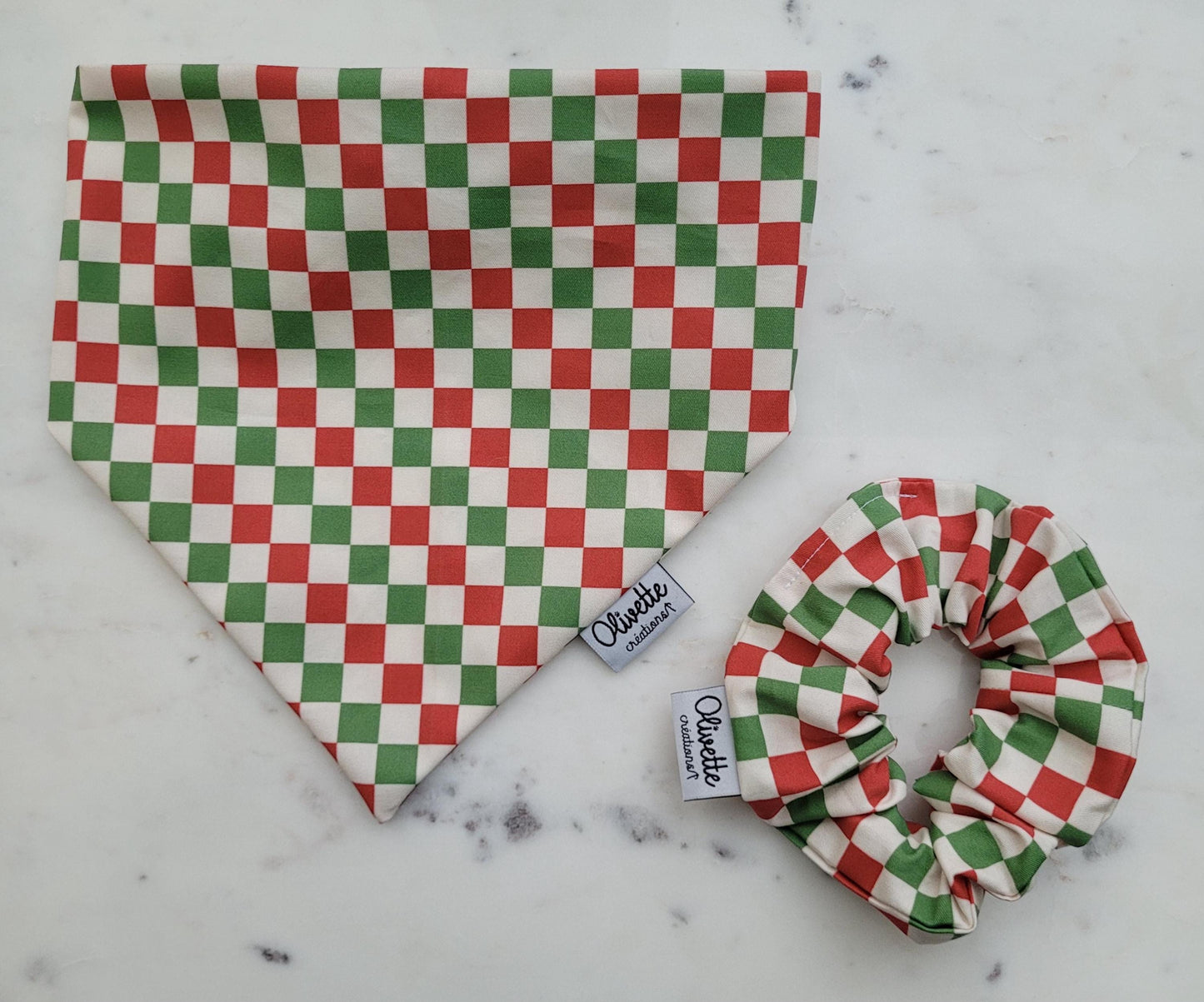 Bandana élastique - Noël à damier rouge et vert
