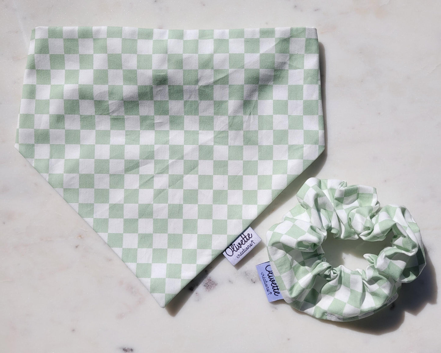 Bandana élastique - motif à damier vert sauge