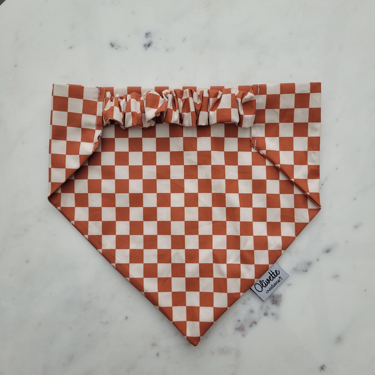 Bandana élastique - motif à damier marron et blanc