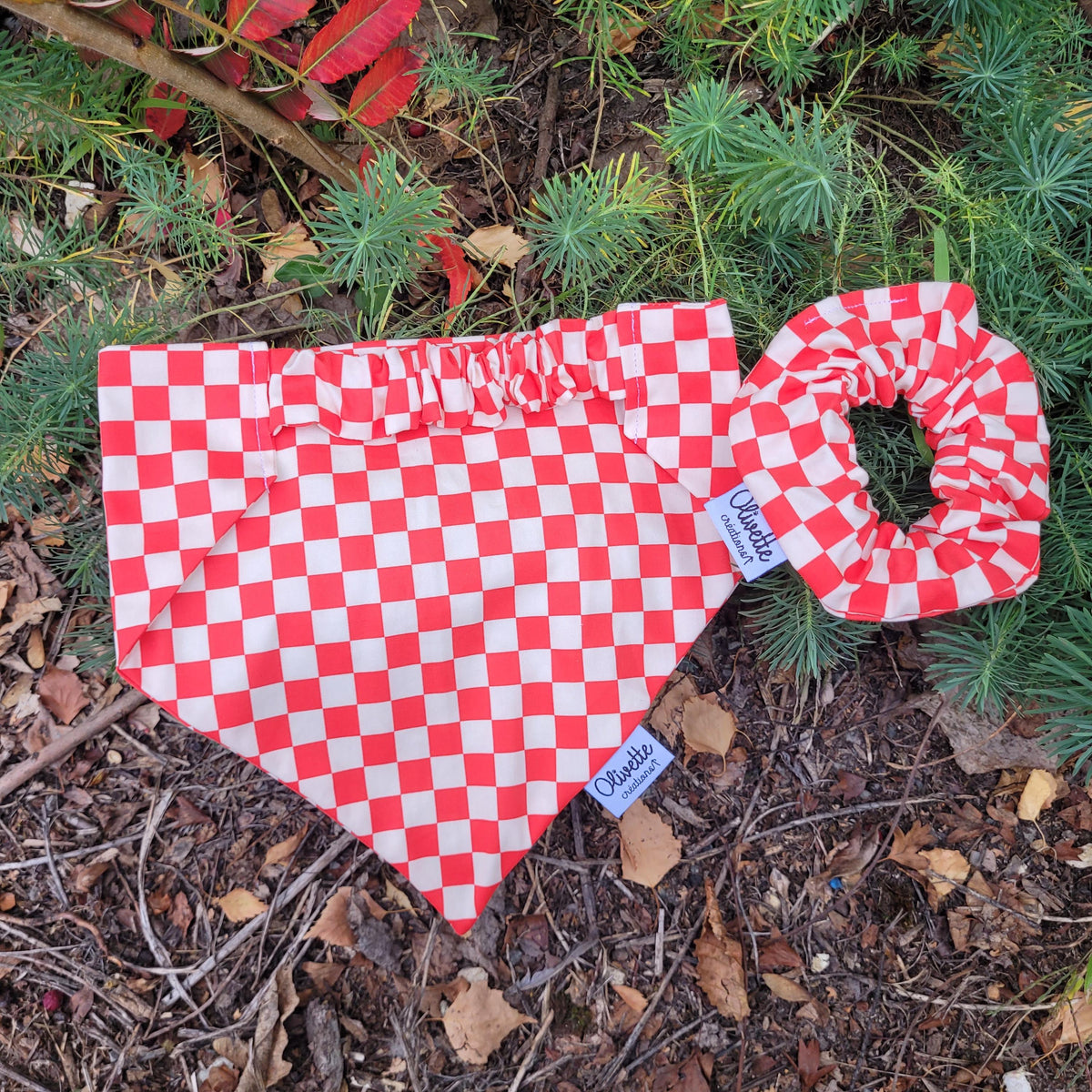 Bandana élastique - motif à damier rouge et blanc