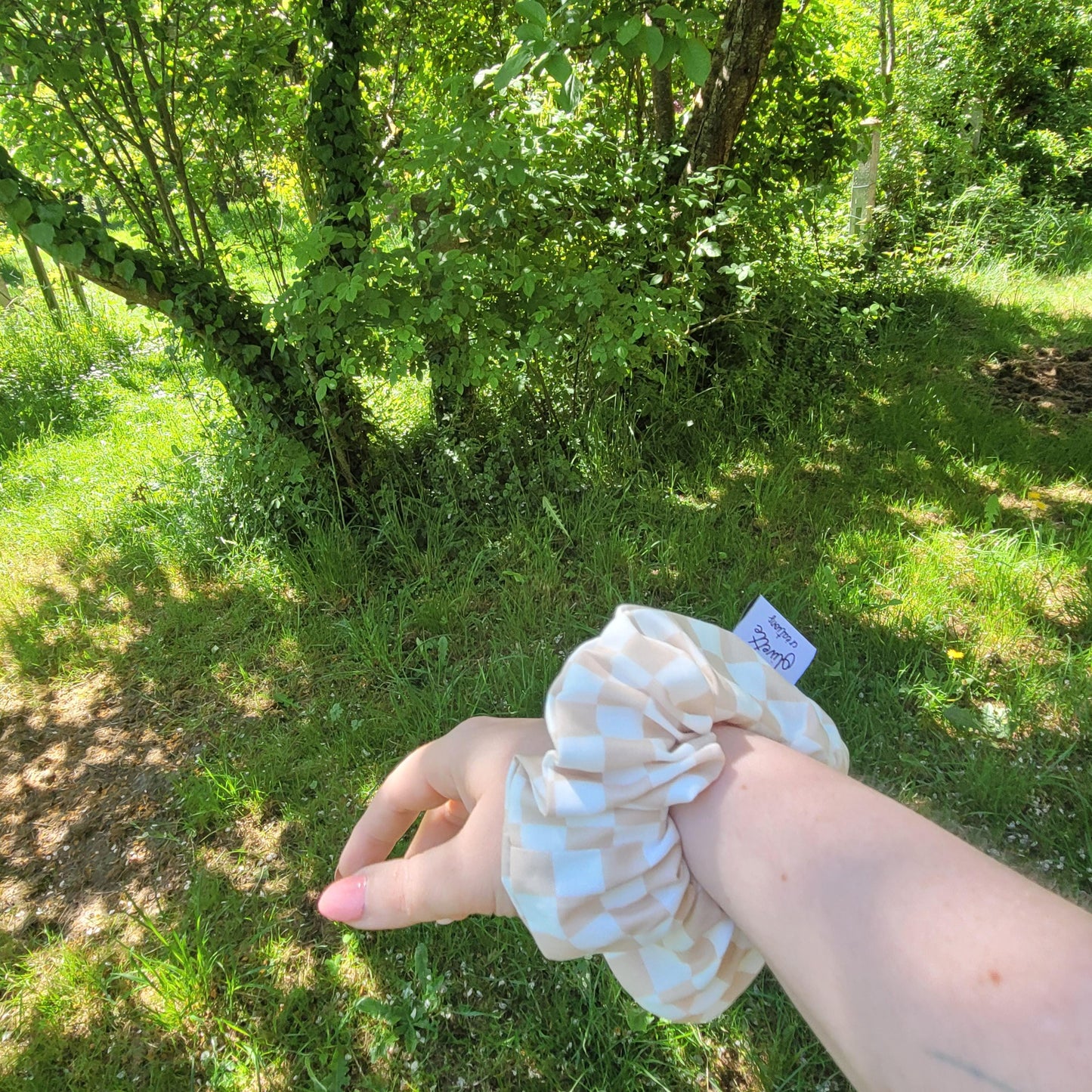 Bandana élastique - motif damier crème