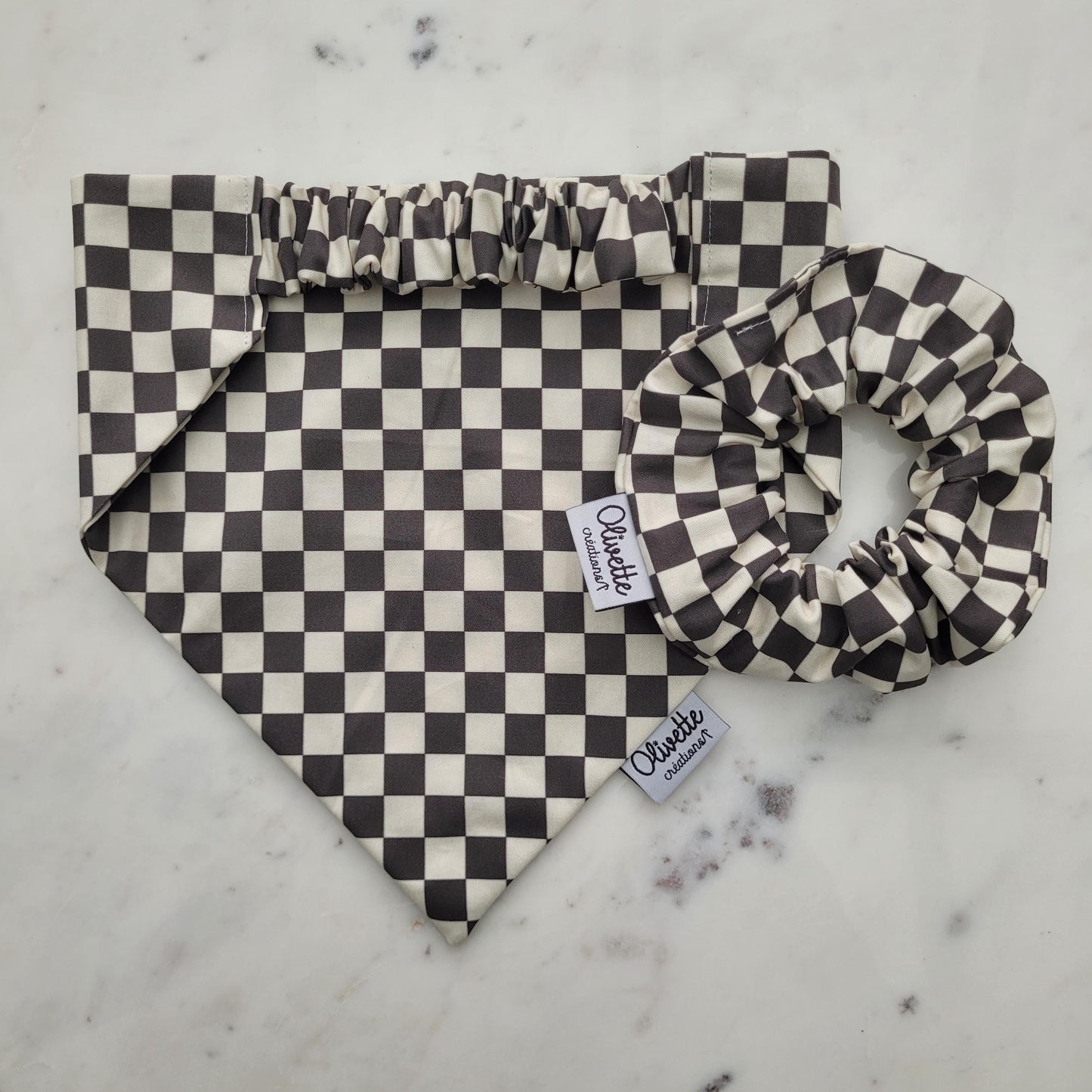 Bandana élastique - motif à damier noir et blanc