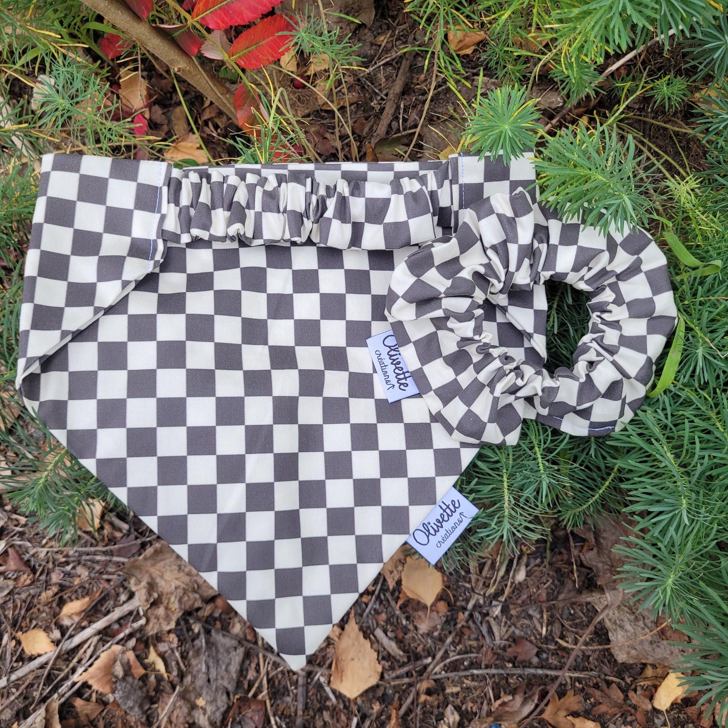 Bandana élastique - motif à damier noir et blanc