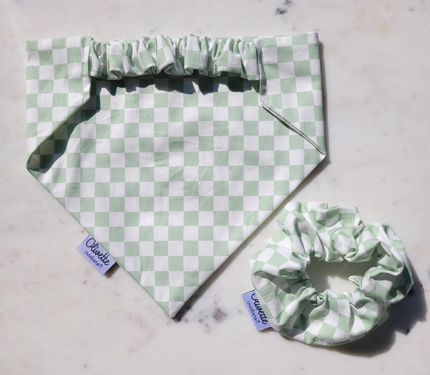 Bandana élastique - motif à damier vert sauge
