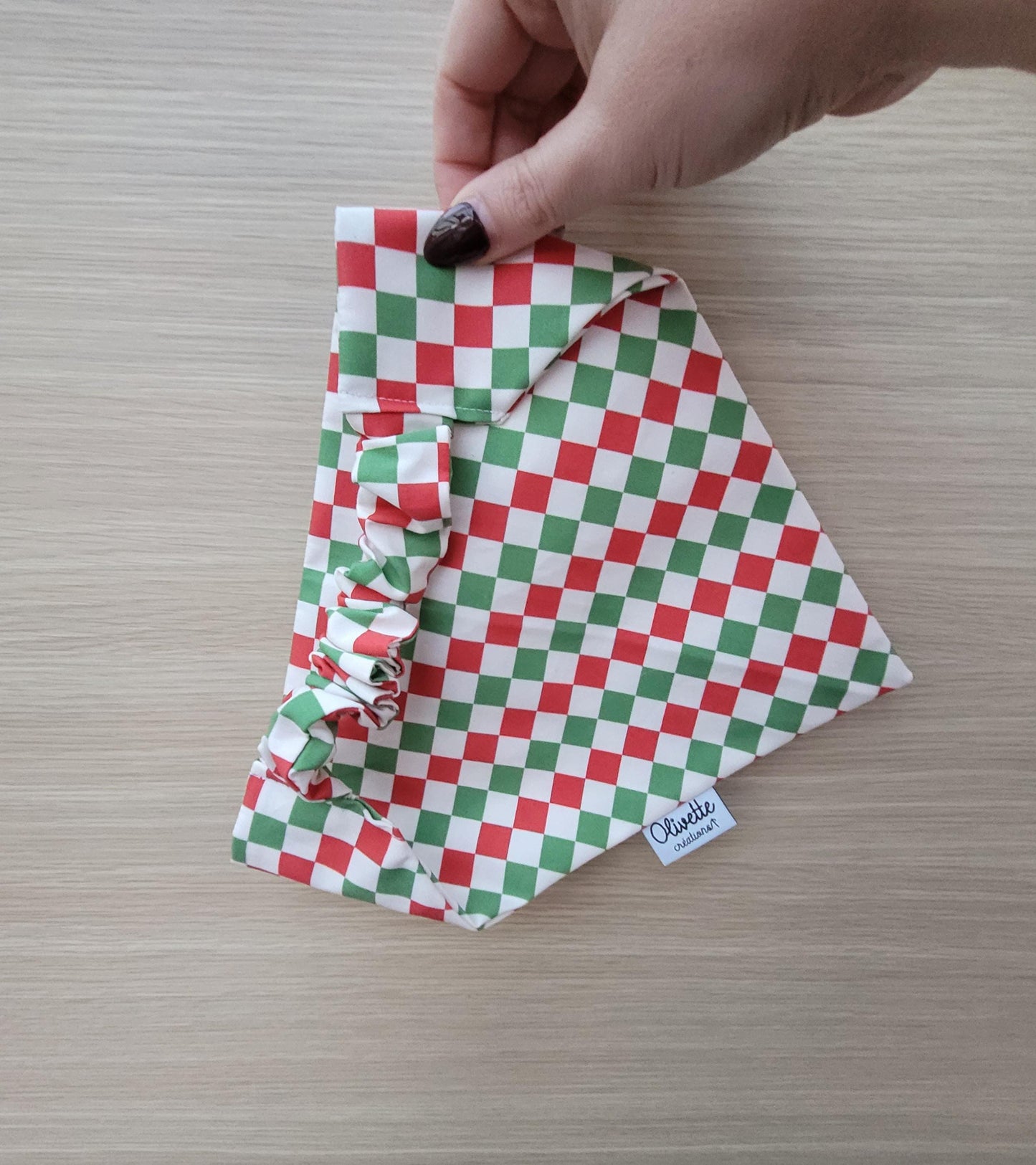 Bandana élastique - Noël à damier rouge et vert