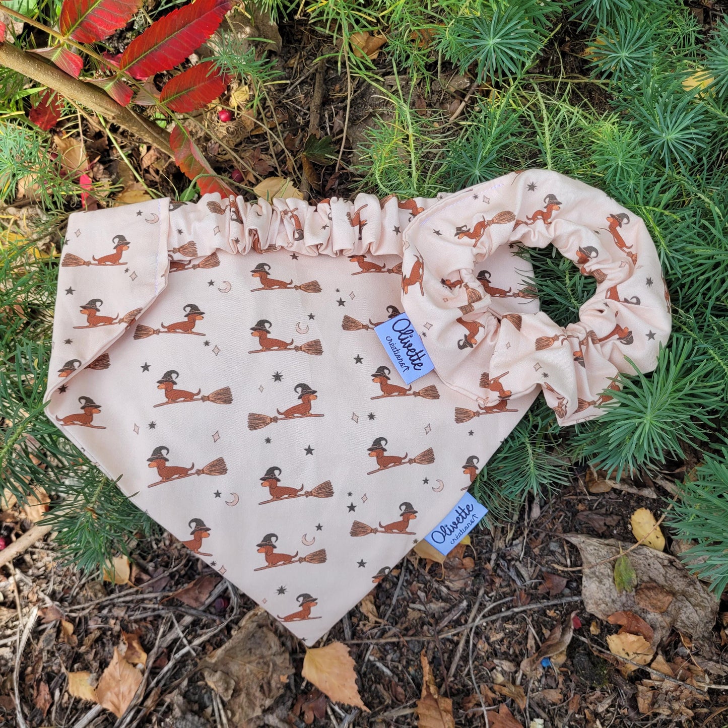 Bandana élastique - motif teckel sorcier halloween