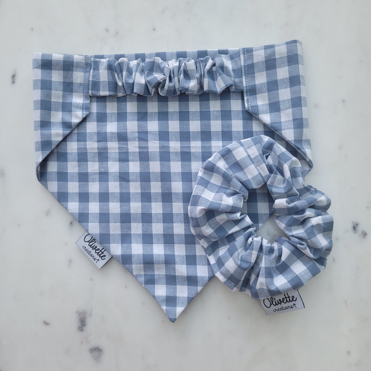 Bandana élastique - motif vichy bleu