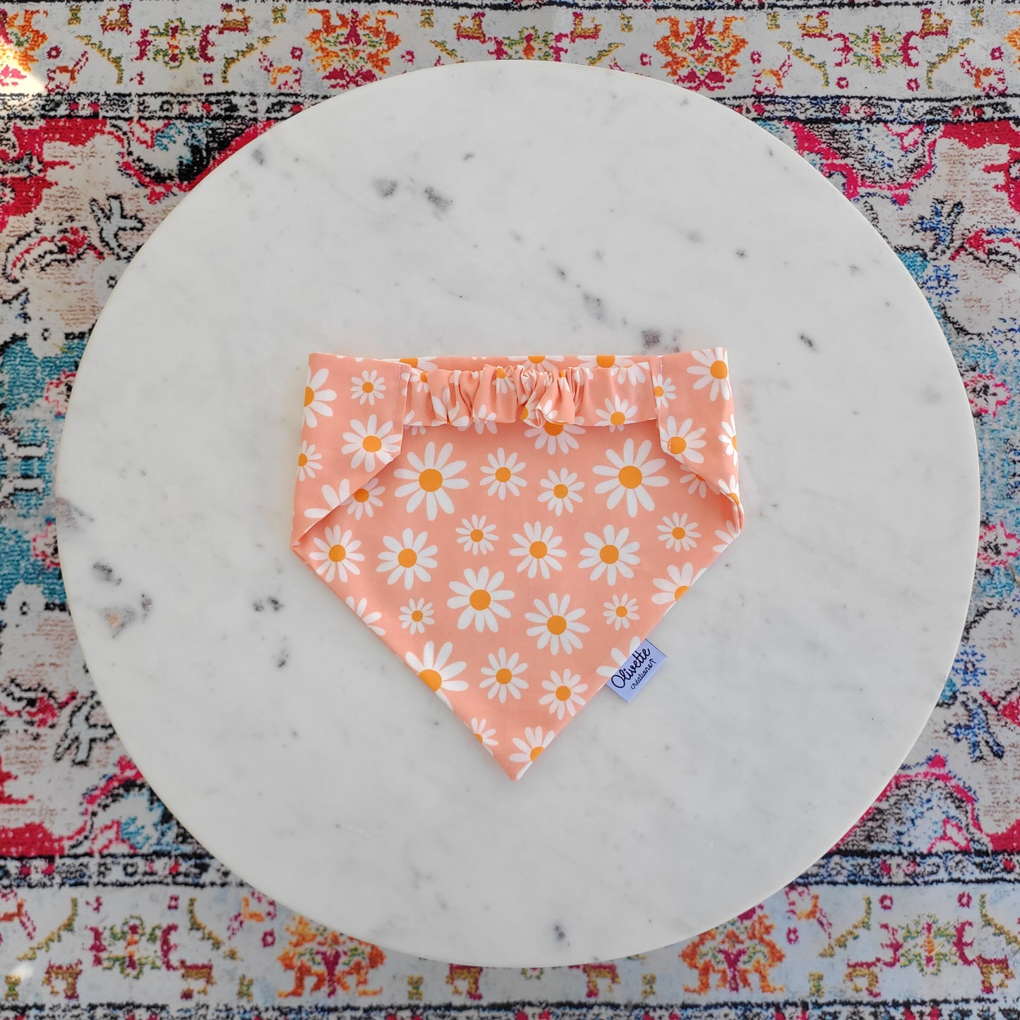 Bandana élastique - motif marguerite rose