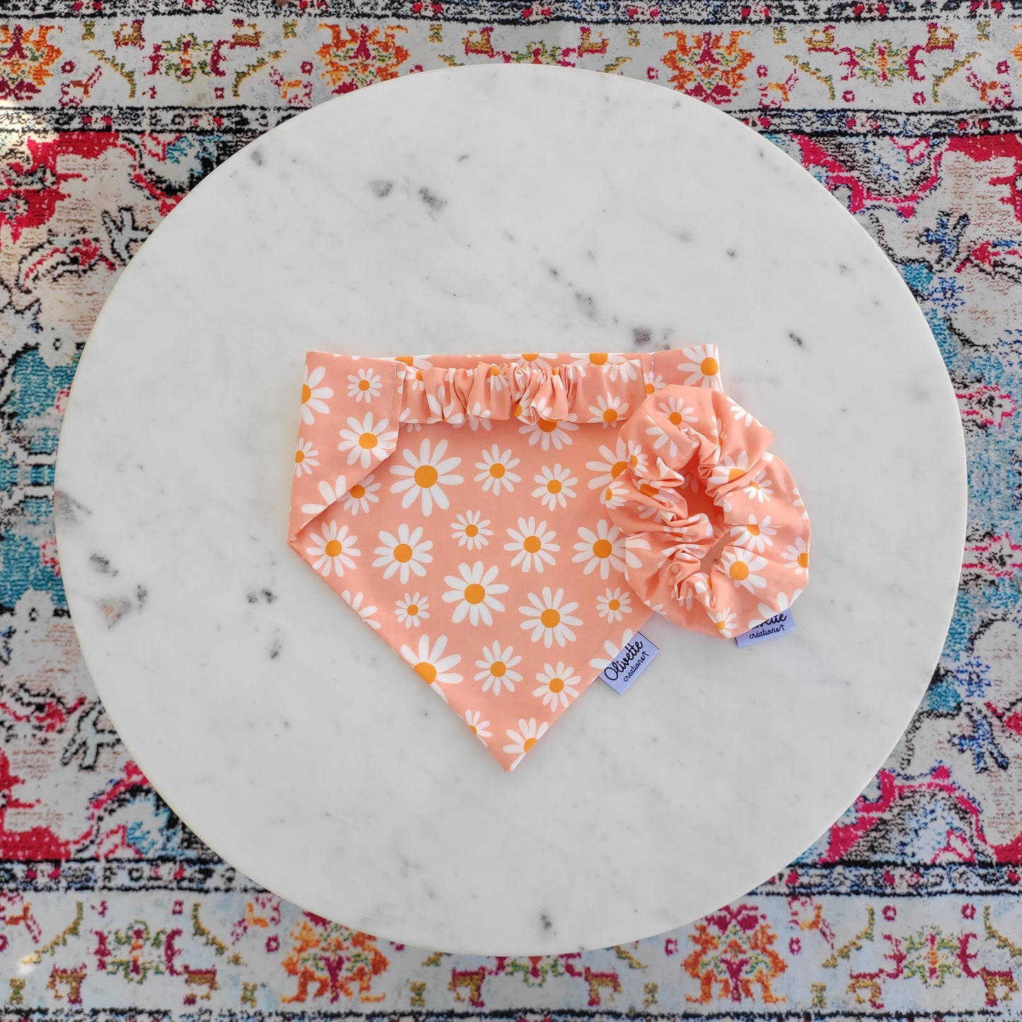 Bandana élastique - motif marguerite rose