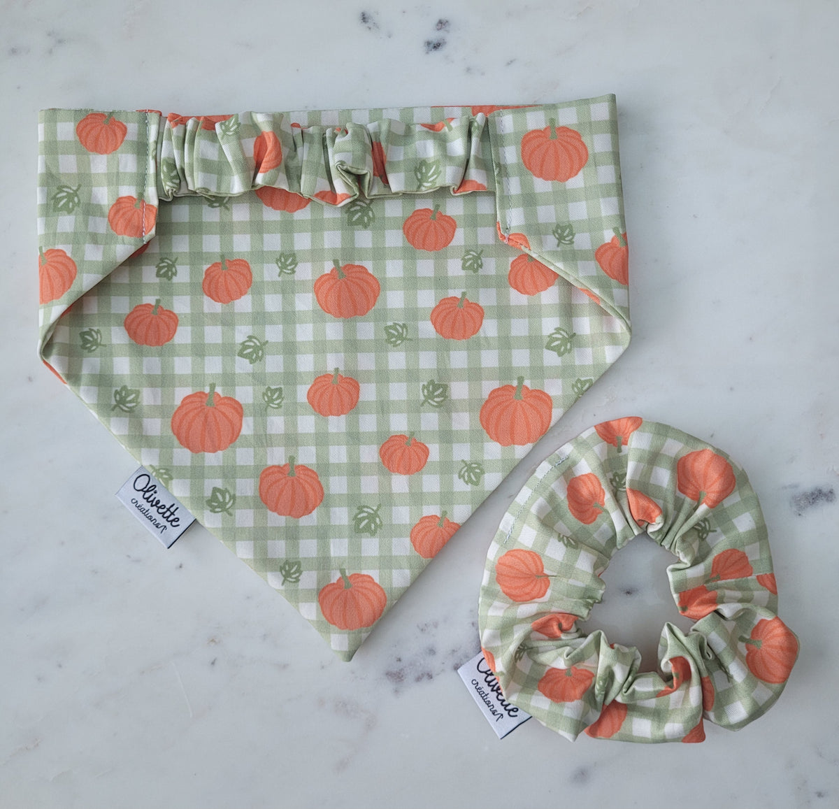 Bandana élastique - motif citrouille et vichy